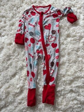 Little Sleepies Red and Light Blue Heart & Candy Print One-Piece Footie